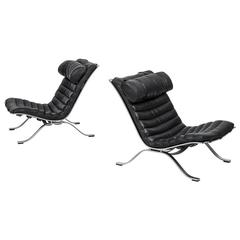 Arne Norell Pair of ‘Ari’ Lounge Chair in Black Leather by Norell Möbel