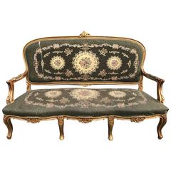 20th Century, French Rococo Gilt Three-Seat Sofa with Original Fabric