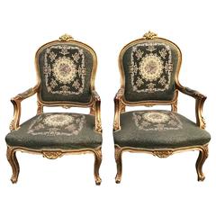 20th Century Pair of French, Gilt Rococo Saloon Armchairs