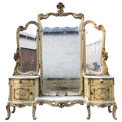 Antique Very Rare, French/Italian, Dressing Station, X3 Mirrors and Cupboards, Mid-1900