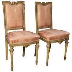 20th Century Pair of Lacquered and Gilt Italian Chairs
