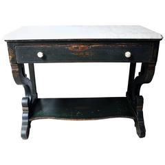 Antique North German Provincial Painted and White Marble-Topped Washstand Hall Table