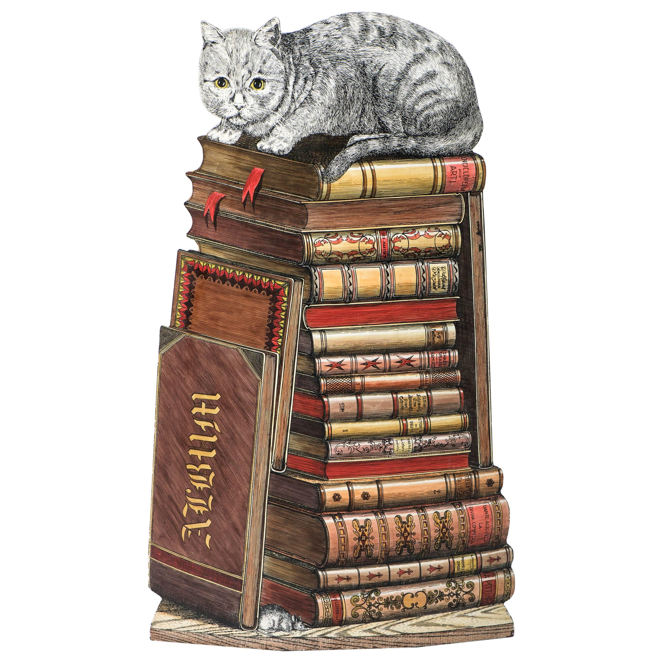 Piero Fornasetti umbrella stand cat on books, Italy circa 1960