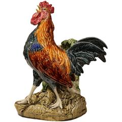 französische handbemalte Fayence-Hahn-Vase des 19. Jahrhunderts:: signiert Carrier-Belleuse