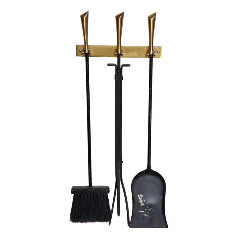 Nelson Style Original and Vintage Wall Mounted Fireplace Tools