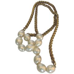 Vintage Chanel Gold-Tone Necklace with Faux Pearls, 1984