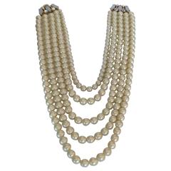 Retro Elsa Schiaparelli Five Strand Faux Pearl Necklace