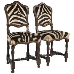Pair of Vintage Wood Chairs from Portugal Newly Upholstered in Zebra Hide