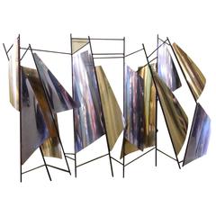 Unique Brass and Chrome Wall Sculpture by Curtis Jere