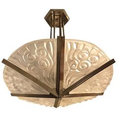 Stunning French Art Deco Geometric Chandelier by Degue