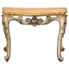 Antique 18th Century Italian Carved Wood, Paint and Silver Gilt Console Table circa 1775