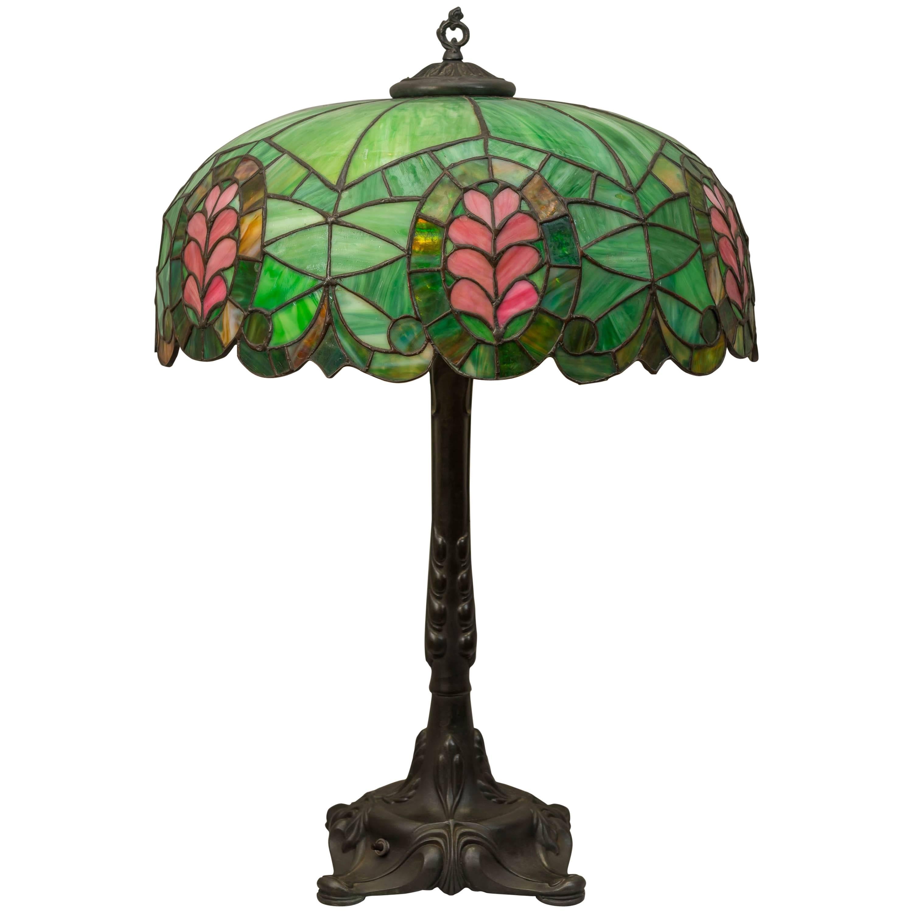 Leaded Glass Thistle Lamp, Chicago Mosaic Company