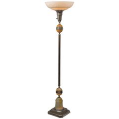 Torchiere Chrome and Agate Glass Floor Lamp