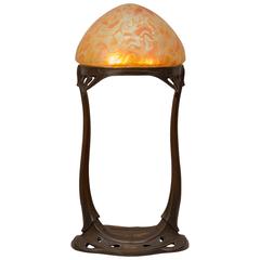 Austrian Art Nouveau/ Secessionist Lamp Signed "Gurschner with Loetz Shade