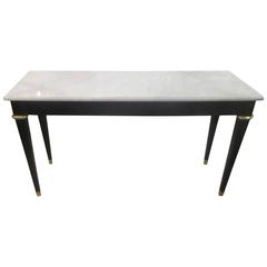 Ebonized Console with Marble Top Attributed to Maison Jansen 4