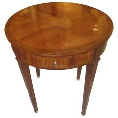 French Louis XVI Style Inlaid Table with Central Drawer on Tapered Legs 1