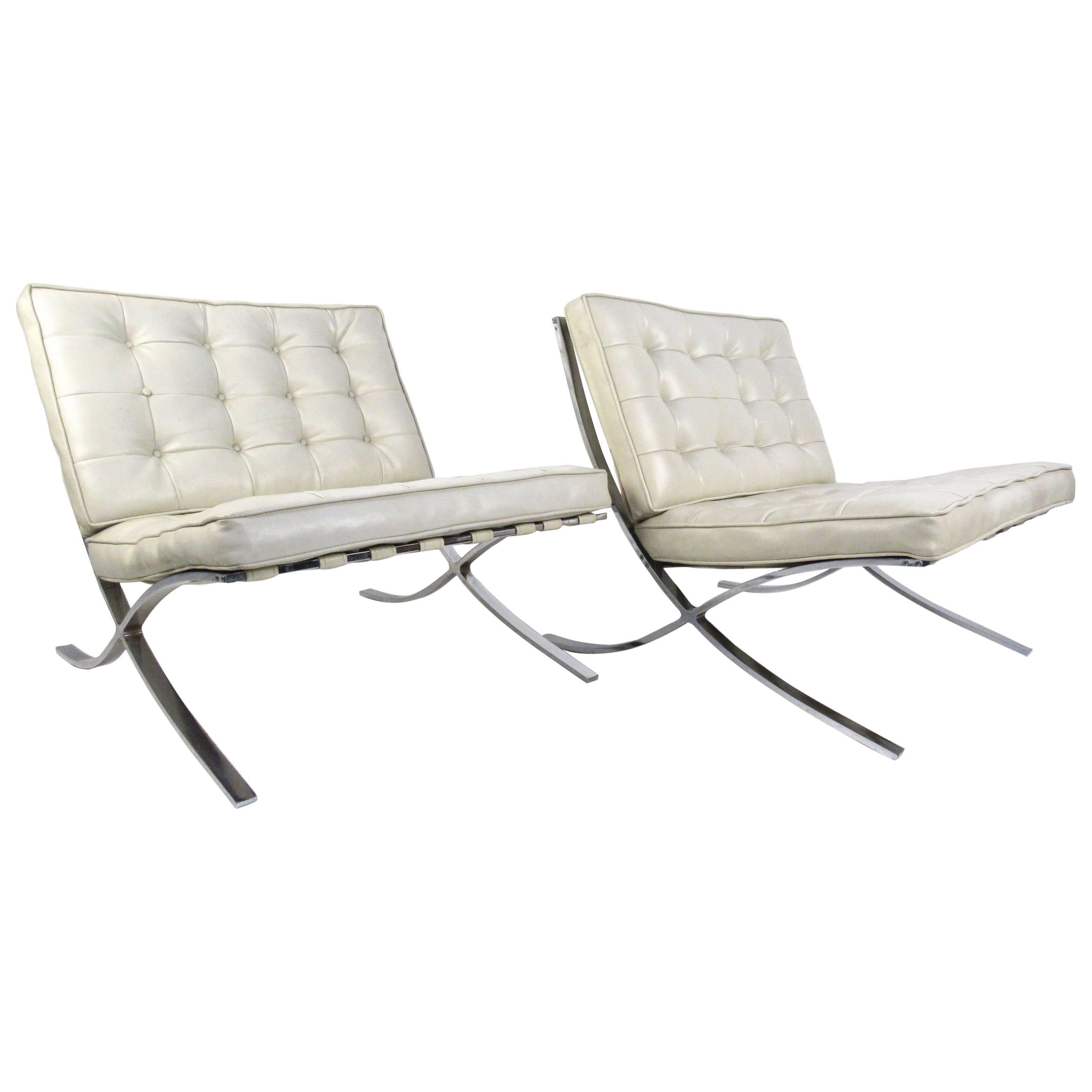 Pair of Mid-Century Modern Barcelona Style Lounge Chairs For Sale