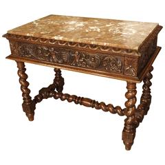 19th Century Marble-Top Oak Center Table from France