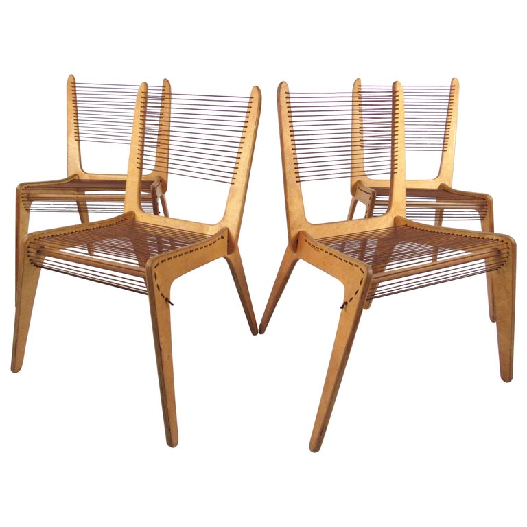 Jacques Guillon cord chairs, 1950s, offered by Horseman Antiques Inc.