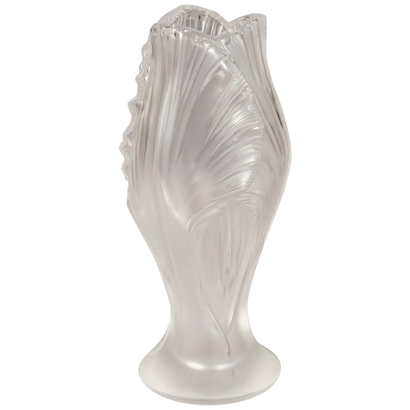 Lalique France Crystal Iris Vase