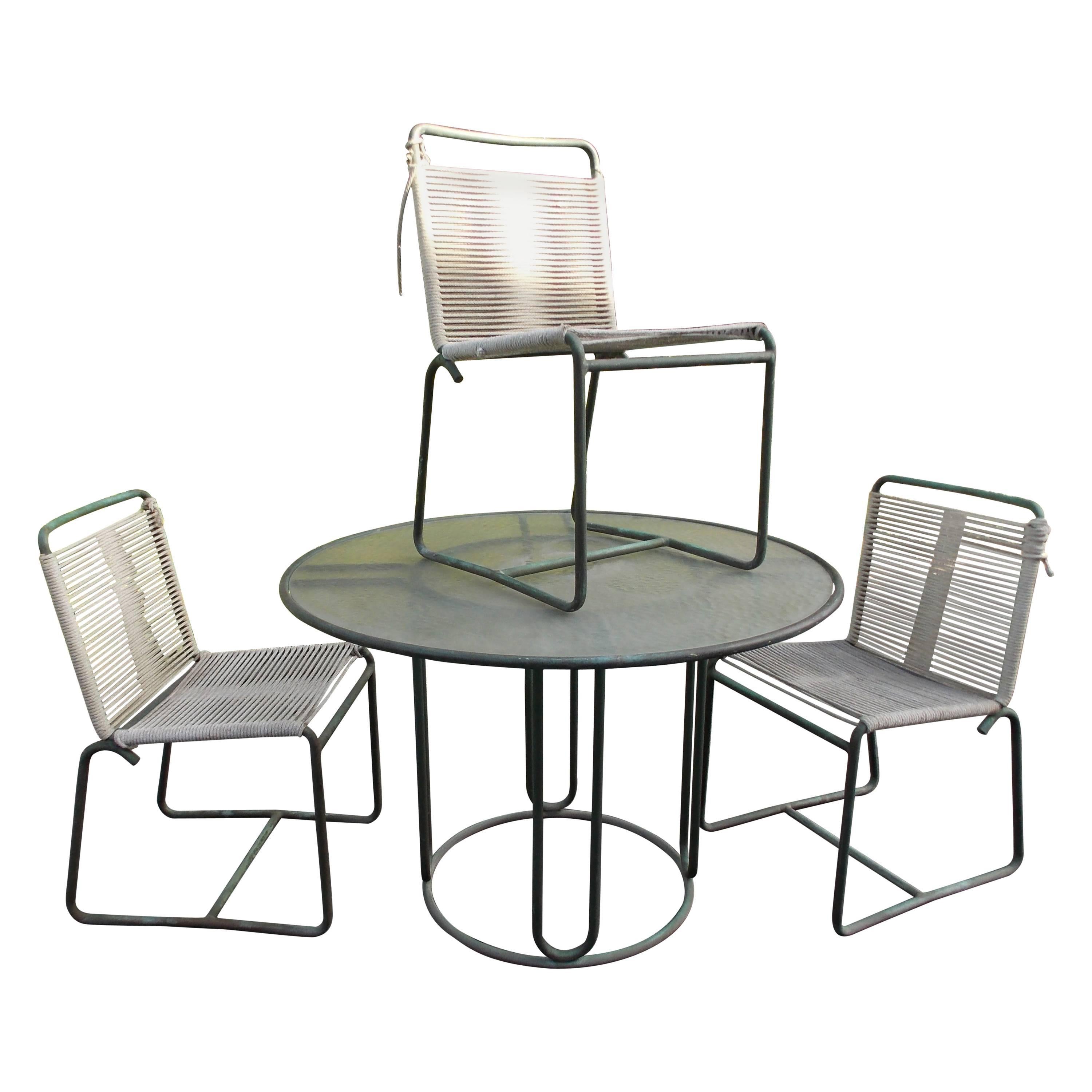 Walter Lamb Bronze Dinette Table and Three Chairs
