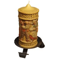 Large Painted German Wax Candle on Stand