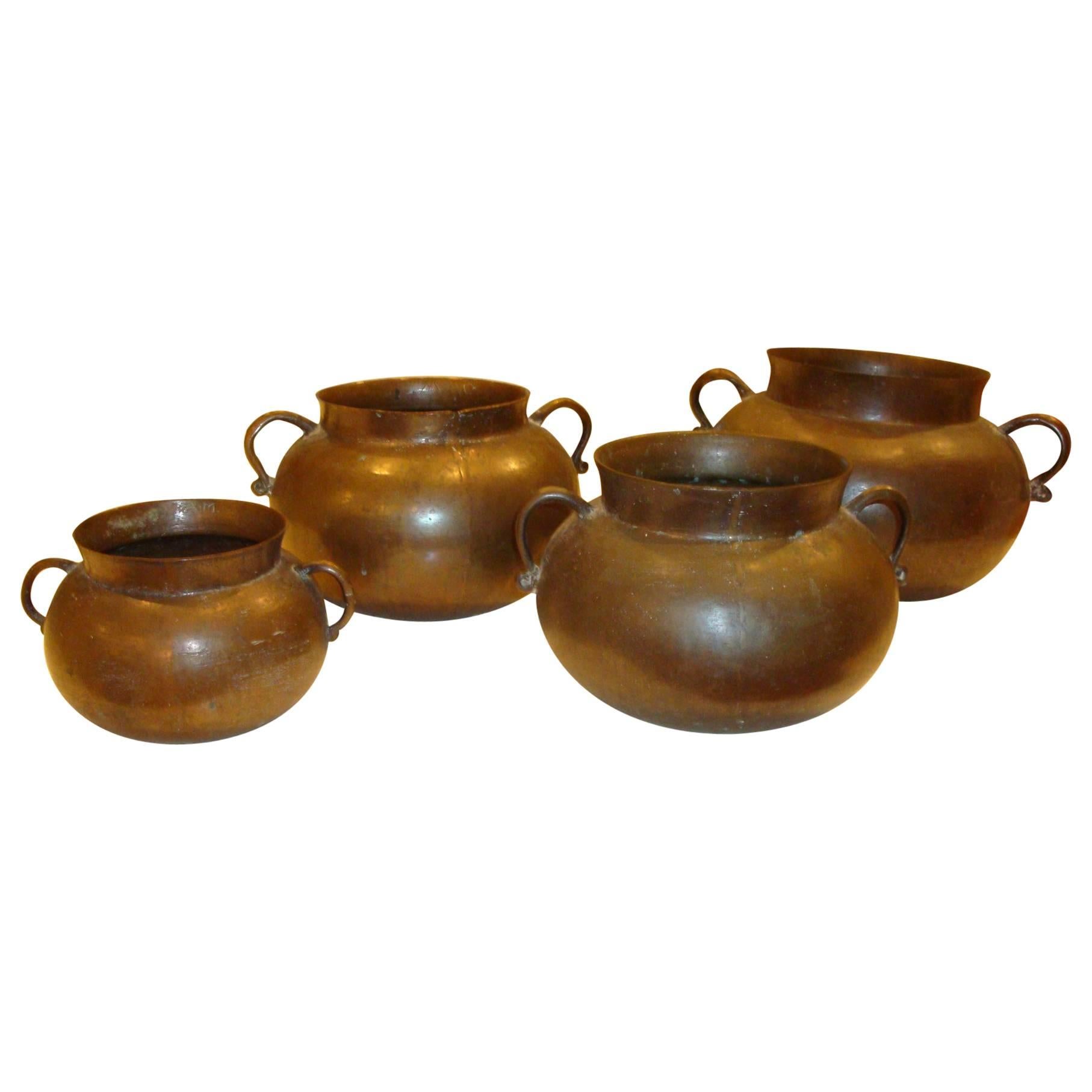 Set of Four Bronze Artisan Made 20th Century Pots For Sale