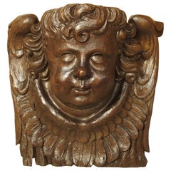 Antique Large 17th Century Flemish Carving of a Winged Cherub