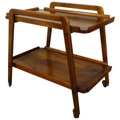 Italian Mid-Century Walnut Rolling Bar Cart, 1950s