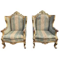 Pair of 19th Century, French Wingback Rococo Boudoir Chairs 2