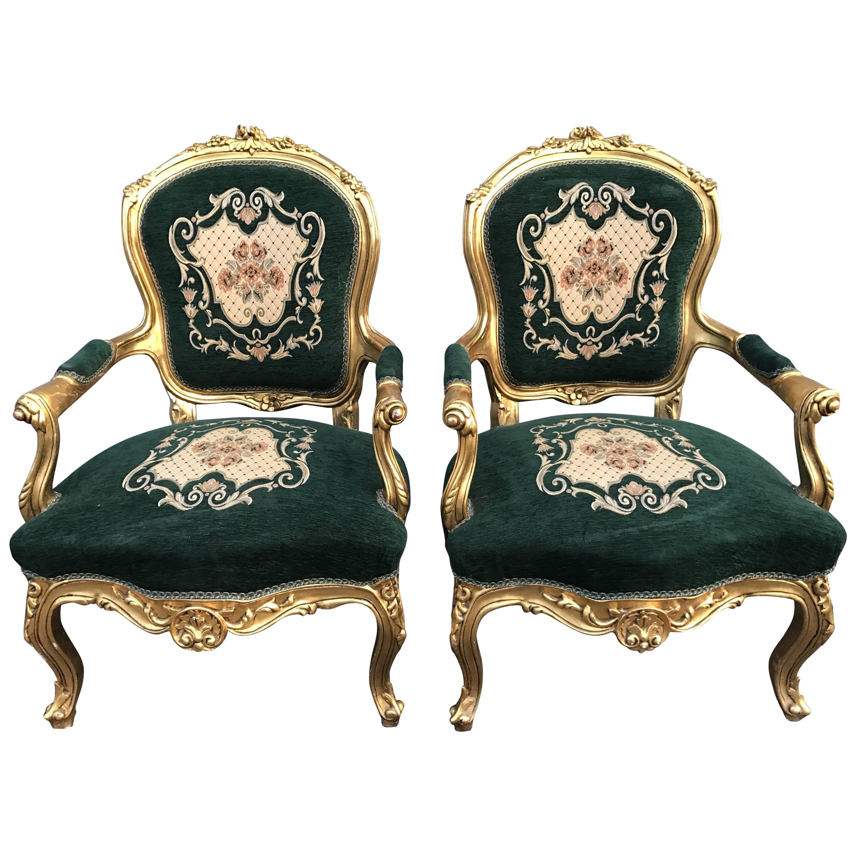 Pair of 20th Century Rococo Gilt Bedroom Chairs