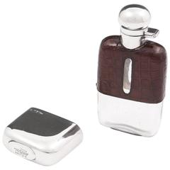 Antique Silver and Crocodile Skin 1/6 pint Hip Flask