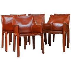 Set of Six Modern Mario Bellini Leather Cab Chairs by Cassina, Italy