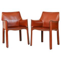 Pair of Modern Mario Bellini Leather Cab Chairs by Cassina, Italy