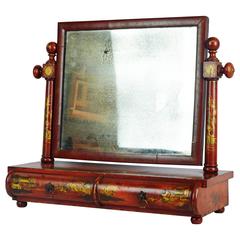 19th Century English Red Lacquer and Gilt Chinioserie Dressing Mirror
