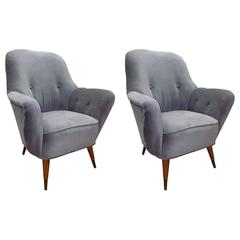 Pair of Italian Salon Armchairs in Grey Velvet, circa 1950 10