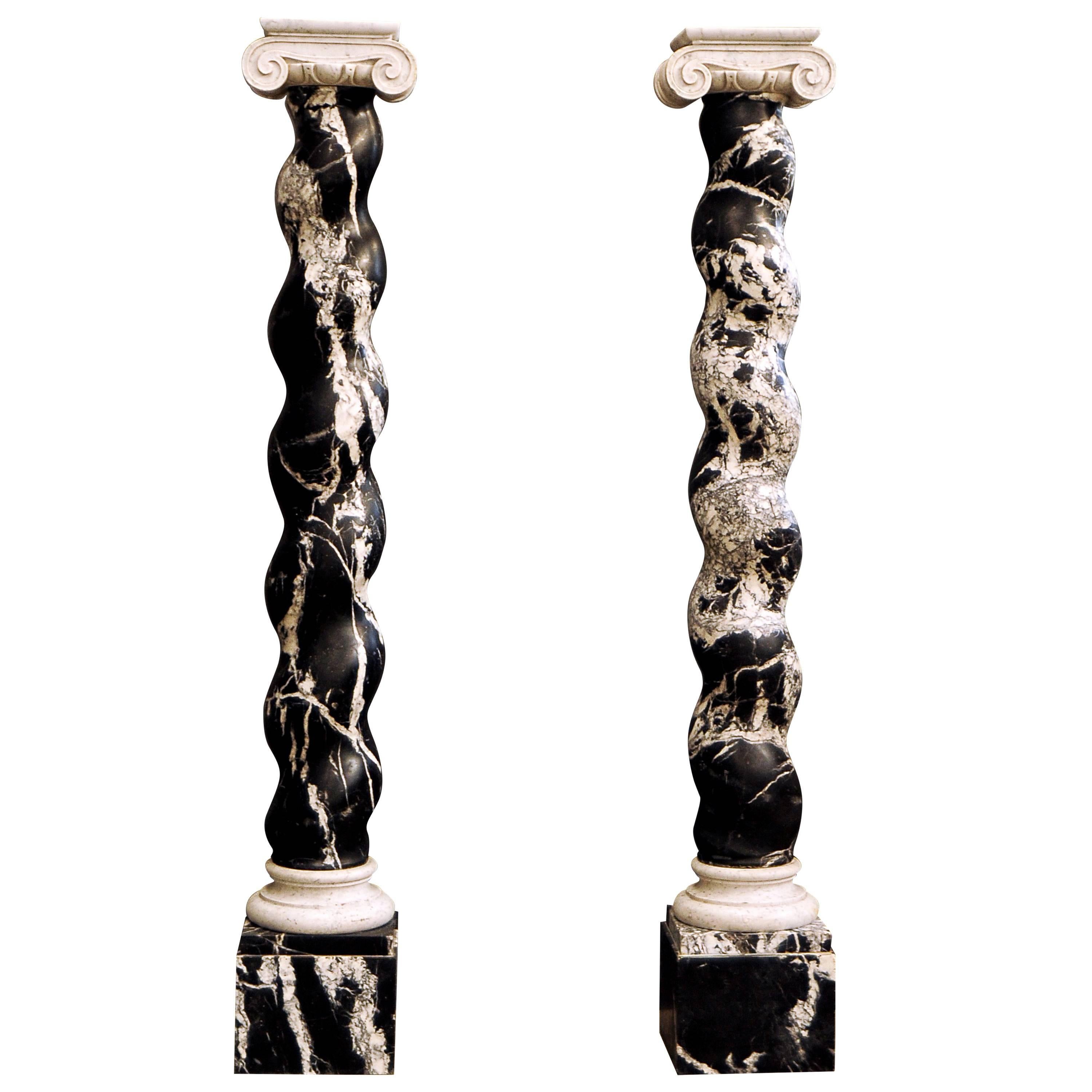 Columns in Black and White Marble For Sale