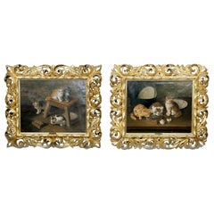 Beautiful Pair of Late 19th-Early 20th Century Kitten Paintings by F. Krantz