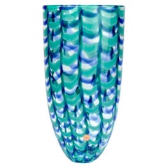 Grand vase flèche "grille" Seguso Viro en verre de Murano édition limitée bleu et vert