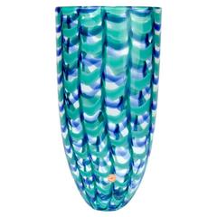 Large Seguso Viro Murano Glass Limited Edition Blue and Green "Grate" Arrow Vase 5