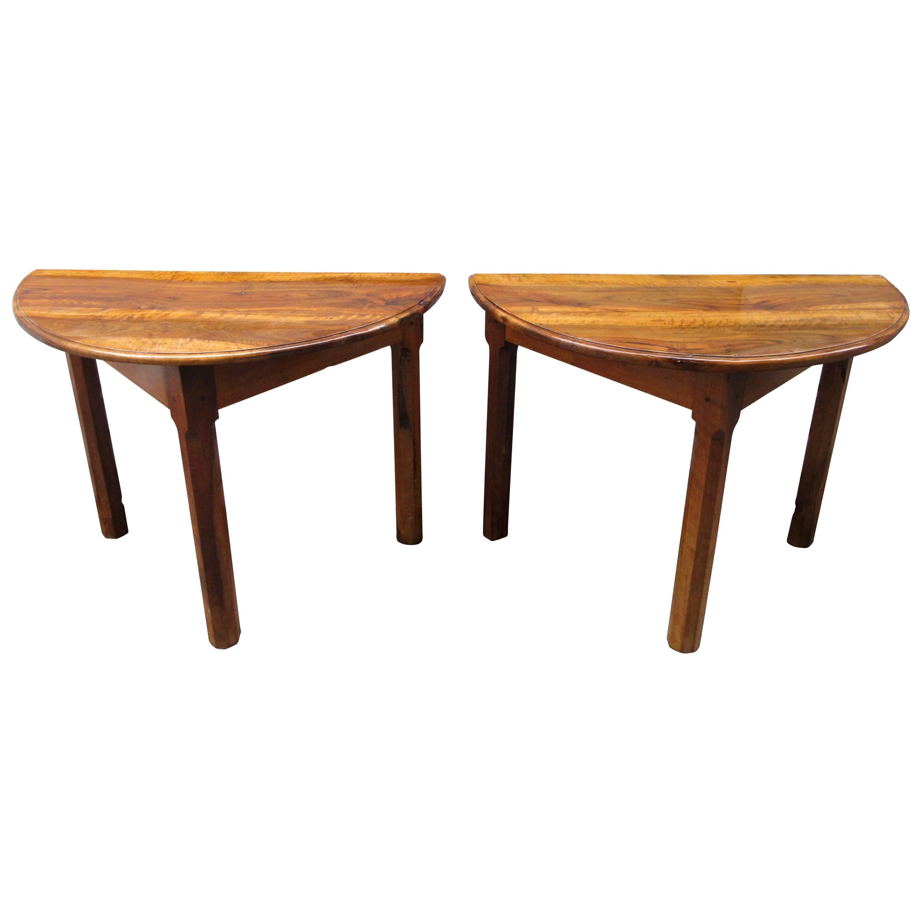 Pair of 18th Century French Provincial Fruitwood Demilune Tables