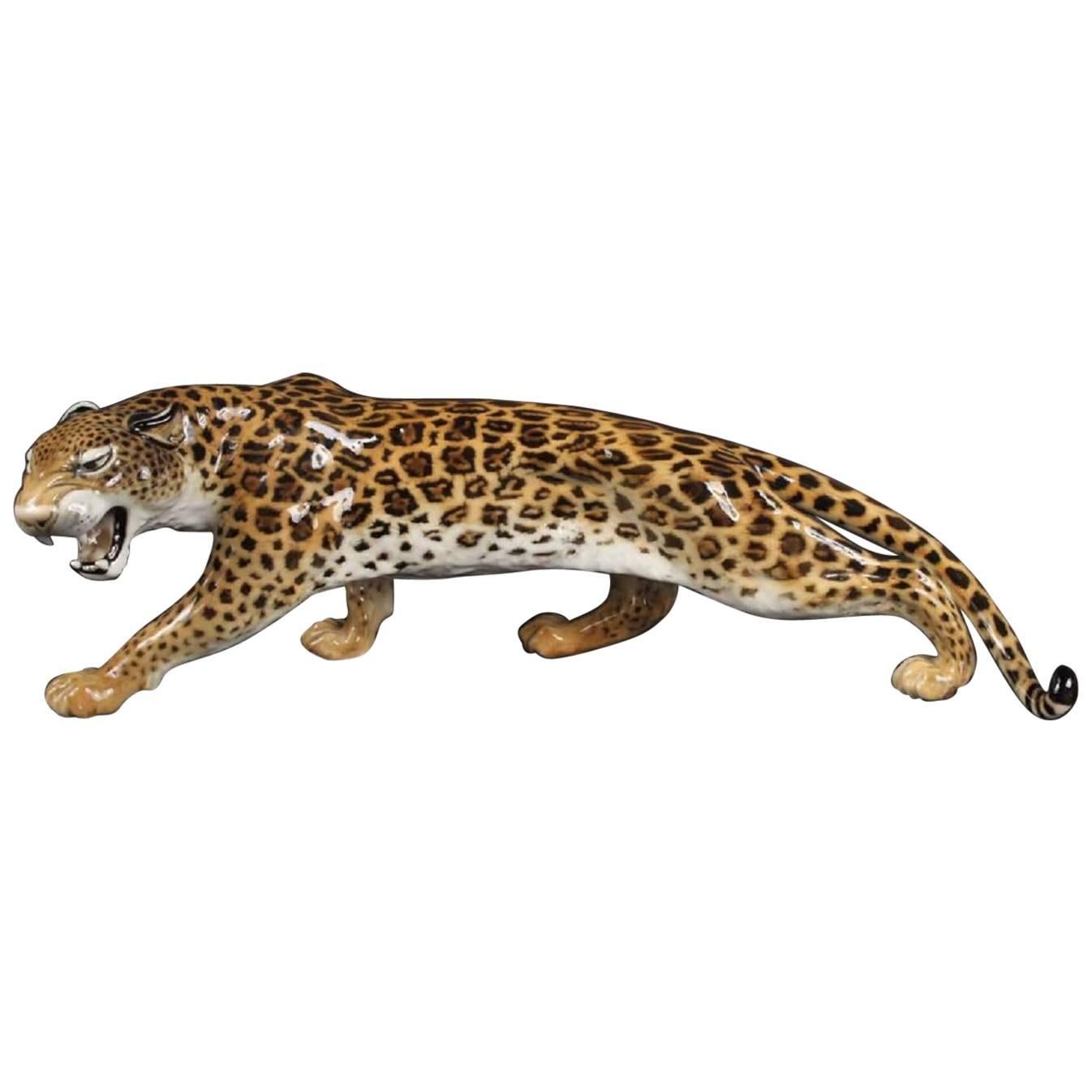 Mid-20th Century Porcelain Leopard Sculpture by the Hutschenreuther Company