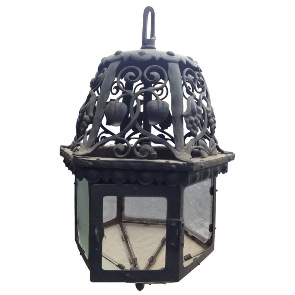 An Arts and Crafts Hand Forged Blacksmith made Iron Lantern with Stylised Petals