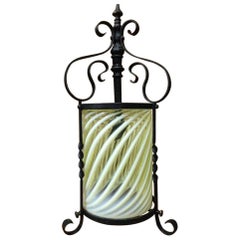 Antique Arts & Crafts Iron Lantern with Original Swirling Vaseline/Uranium Glass shade.