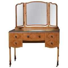 Antique Stylish Art Deco Walnut Dressing Table with Chair