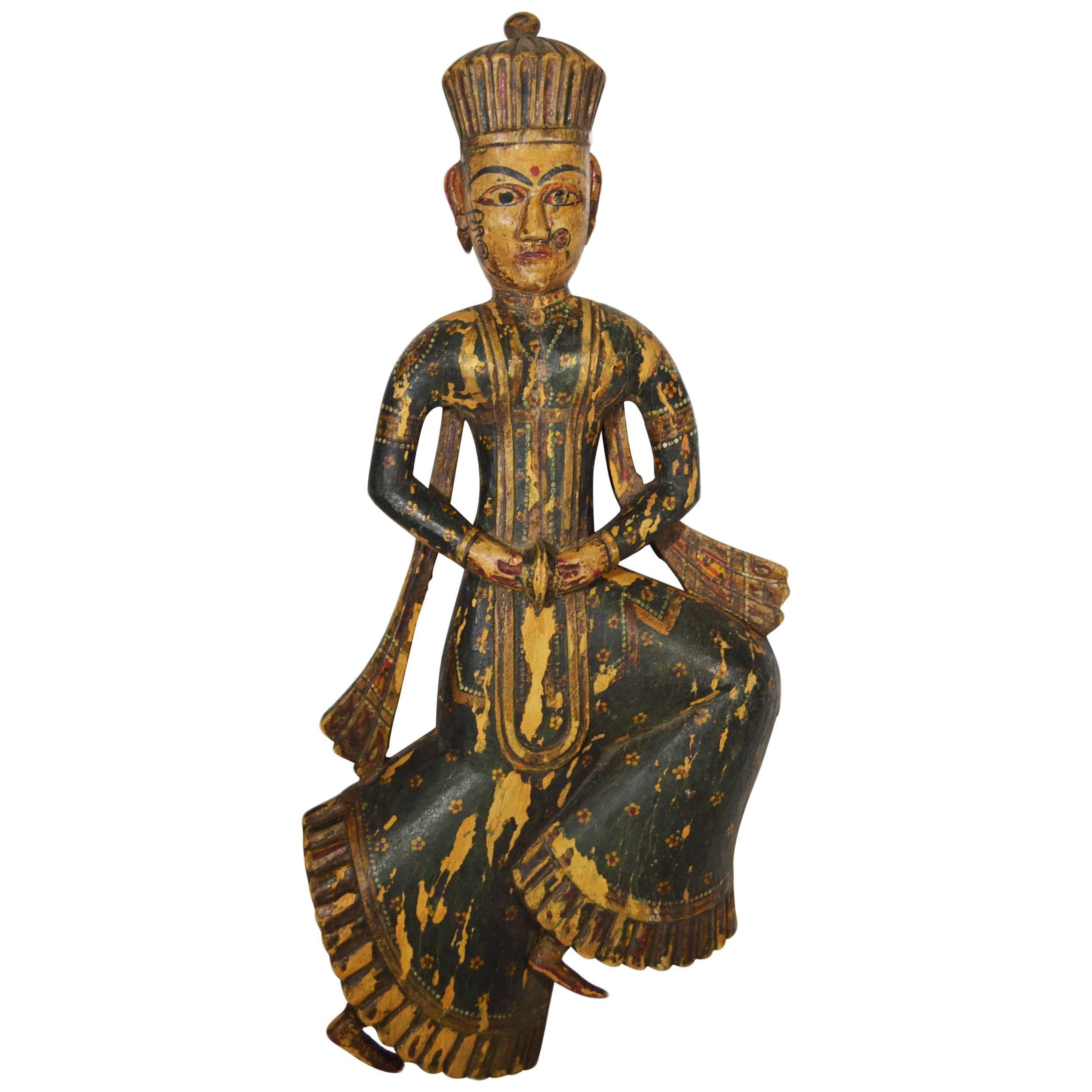 Antique Indonesian Hand-Carved and Hand-Painted Temple Statue, 20th Century For Sale