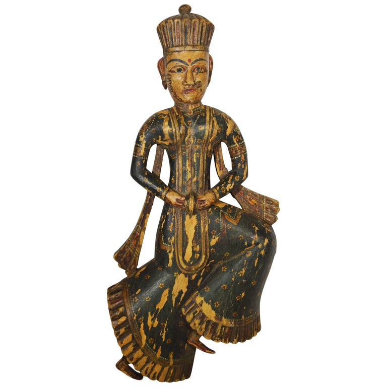 Antique Indonesian HandCarved and HandPainted Temple Statue, 18th Century For Sale at 1stdibs