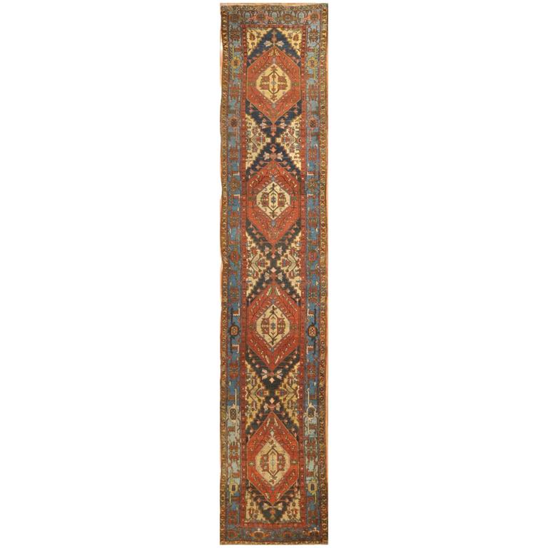 Antique Long Persian Heriz Runner Rug For Sale at 1stdibs