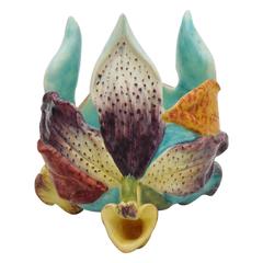 19th Century Majolica Orchid Cache Pot Delphin Massier 1
