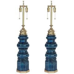 Stiffel Blue Crackle Glaze TOTEM Lamps 11